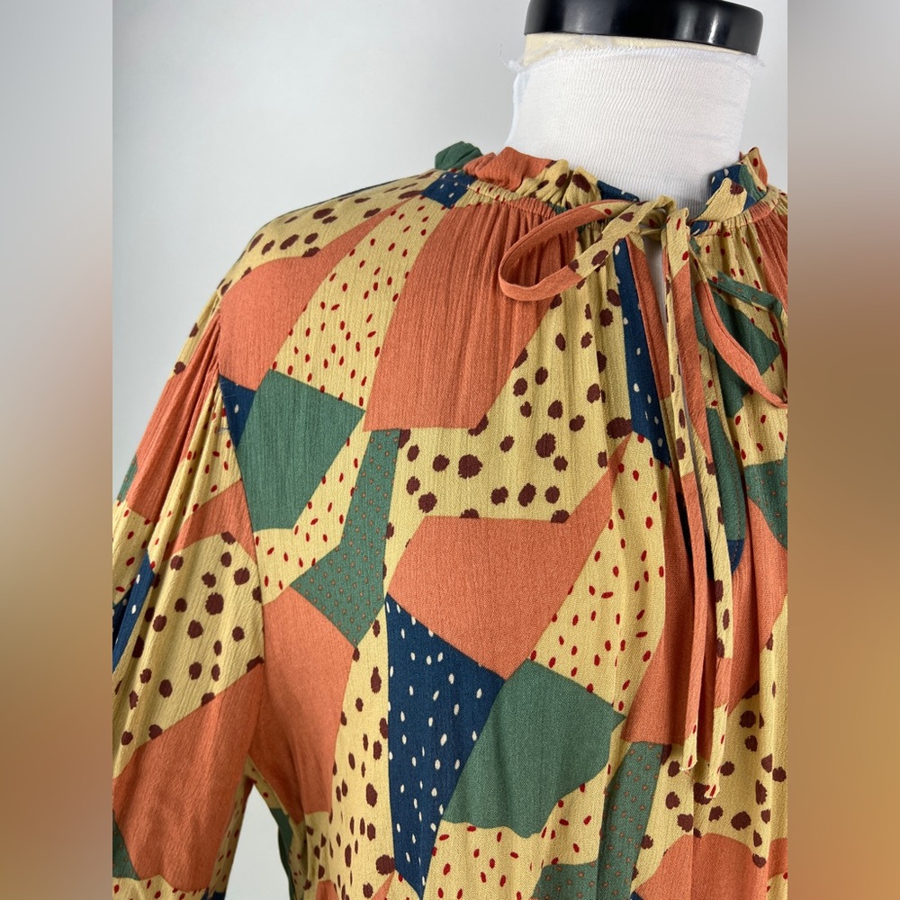 3083. Patchwork Pattern Balloon Sleeve Blouse - image 4